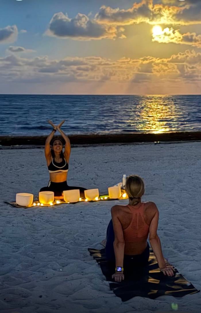 Sunset yoga on Key Biscayne beach